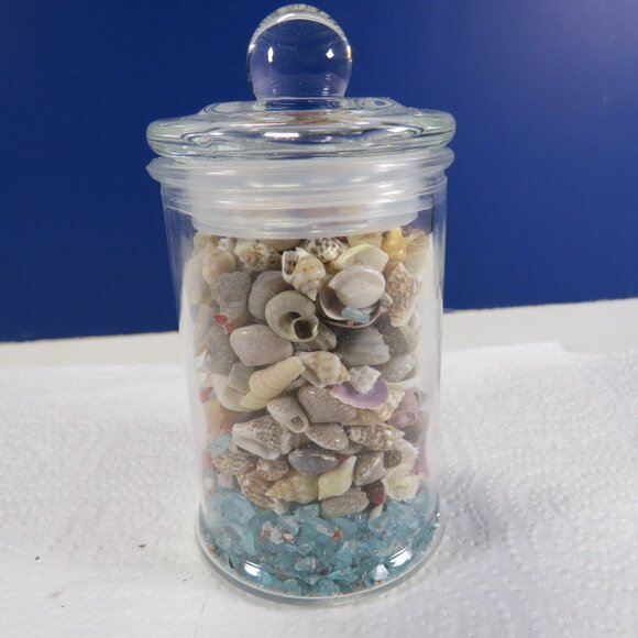 REAL tiny sea shells in a New Glass Jar w seal & lid 4.5" tall - Picture 4 of 12